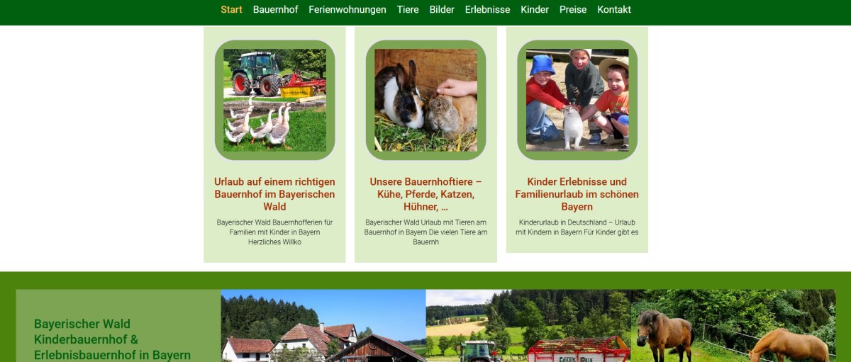 Webdesign für Kinderbauernhof in Bayern Erlebnisbauernhof i.d Oberpfalz